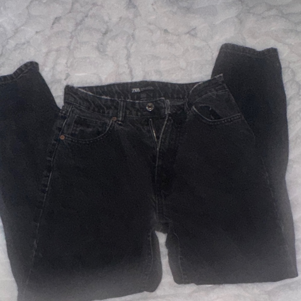 Zara Charcoal Denim MOM high waisted Pants